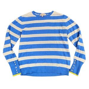 PHILOSOPHY Sweater Nautical Stripe Blue White Pearl‎ Button Cuff Womens Large
